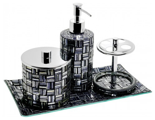 Mosaic Glass Bathroom Set, Black