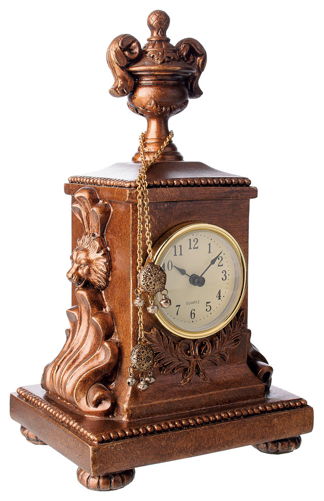 Barcelona Mantle Clock In Brown and Gold Traditional Desk And