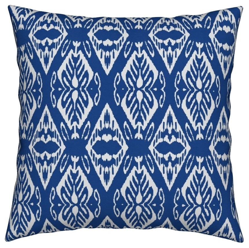 Diamond Ikat Navy Blue White Cobalt Blue Ikat Throw Pillow, Cover