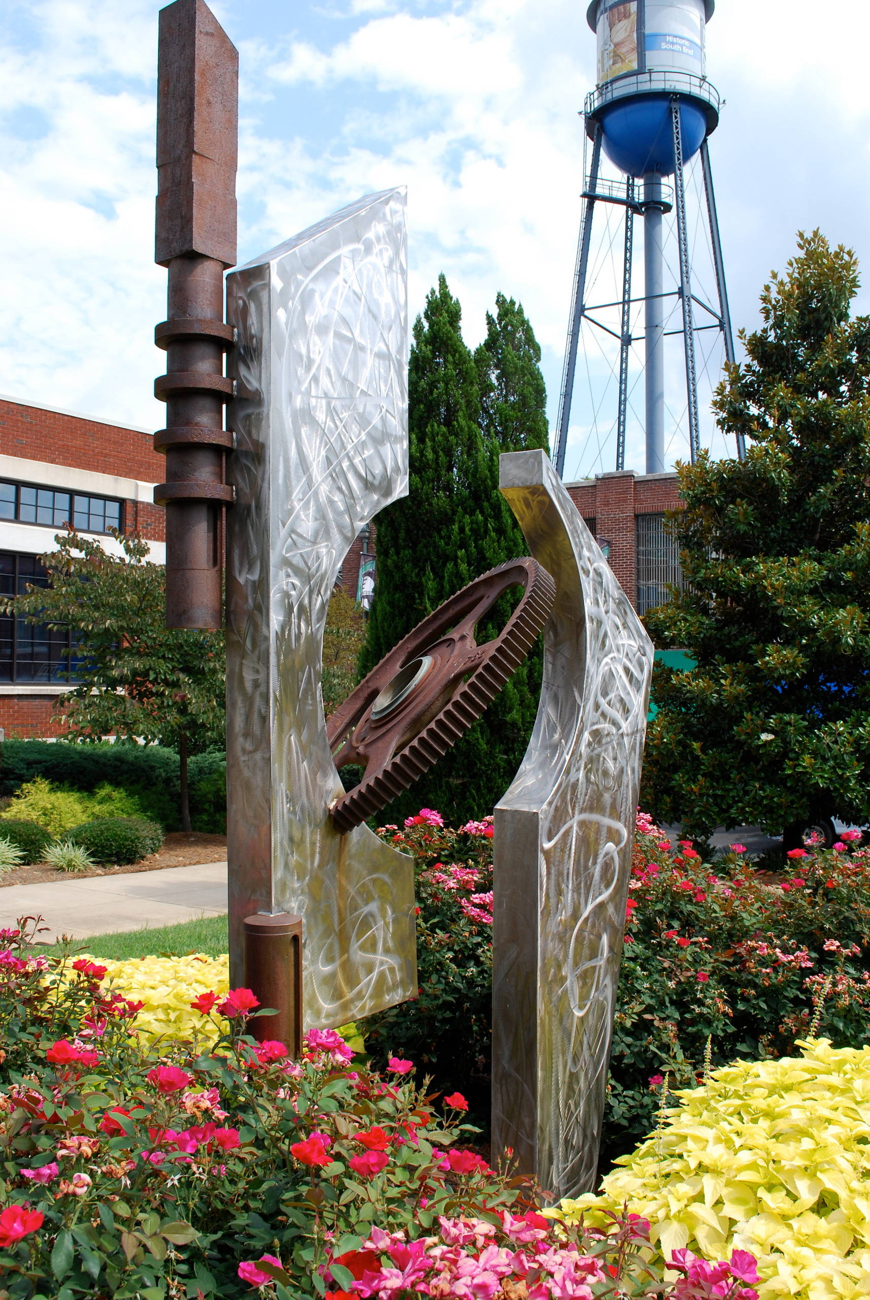 Metal sculpture in design studio courtyard, Charlotte, NC