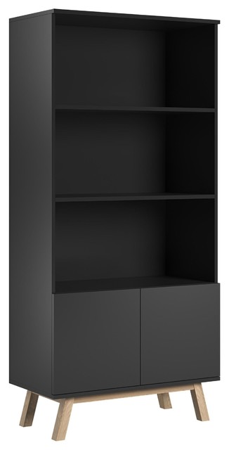 Vero Black 3-Shelf Scandinavian Bookcase, Matte