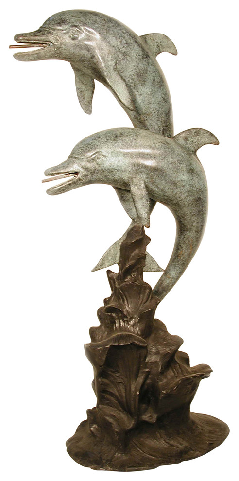 Two Dolphins Swimming Together 46" Bronze Sculpture