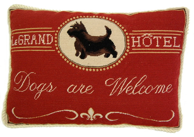 Dog Are Welcome Petit Point Scottie Dog Needlepoint Pillow