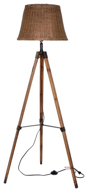Rattan Style Floor Lamp With Wooden, Tripod Style Floor Lamp