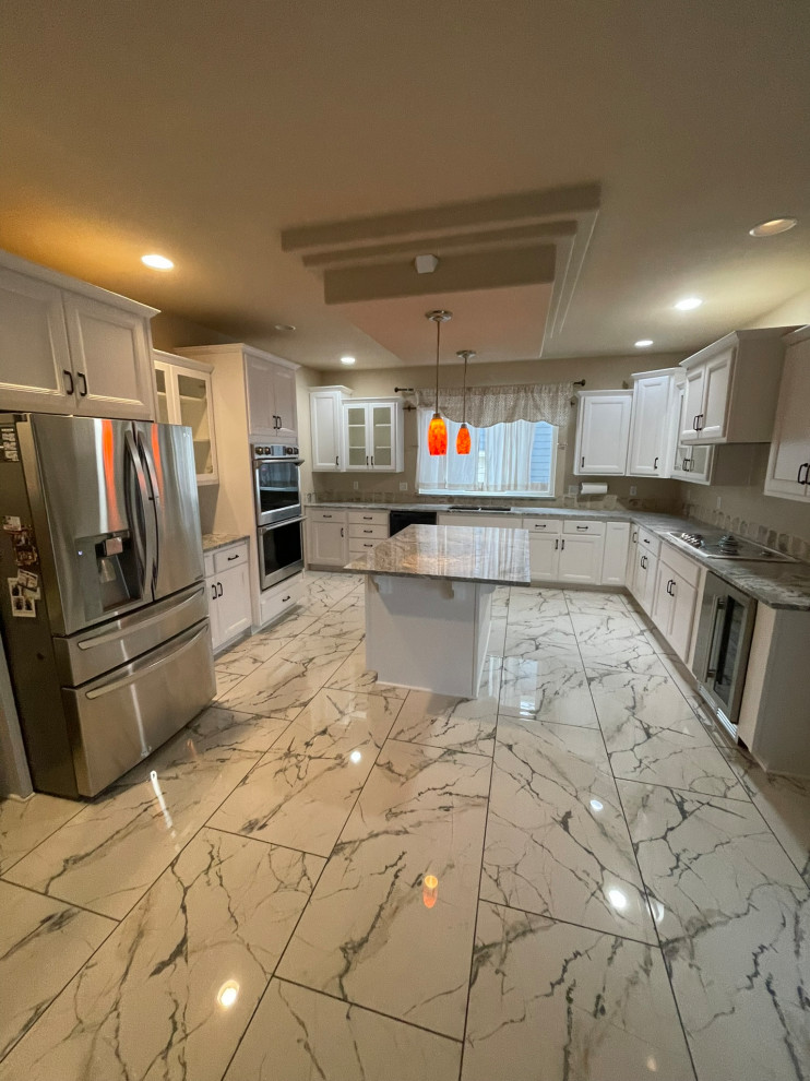 Bright White Kitchen Remodel With Custom Cabinet Finishing