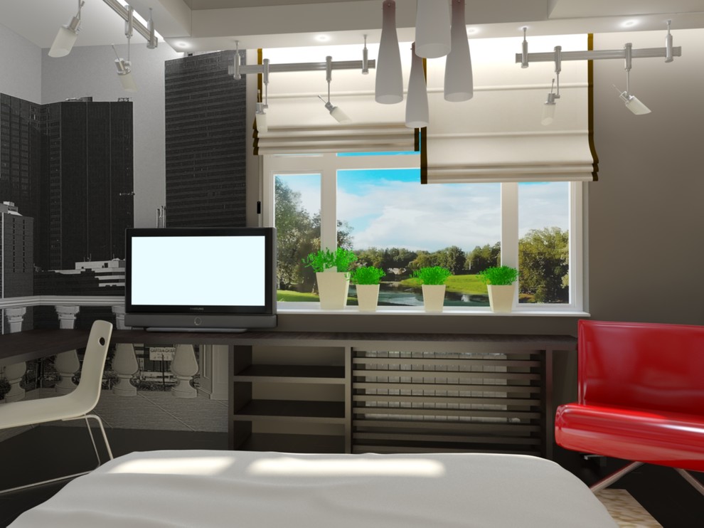 Интерьер загородного дома с красными акцентами