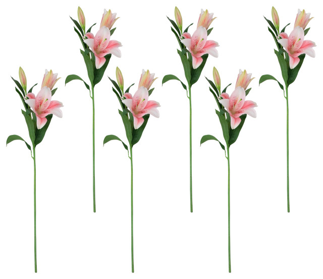 Set of 6 Pink Lily Artificial Floral Stems 38" Modern Artificial