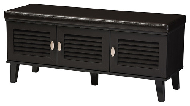 Sheffield 3 Door Wood Cushioned Bench Shoe Rack Cabinet Organizer