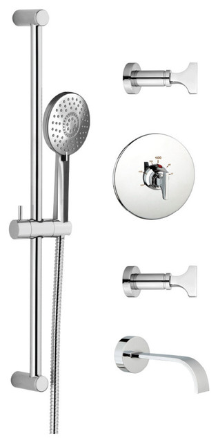 Spring Thermostatic Tub and Handheld Shower Set, Polished Chrome