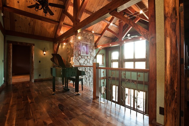 Custom Timber Frame in the Catskills of New York hallway-and-landing