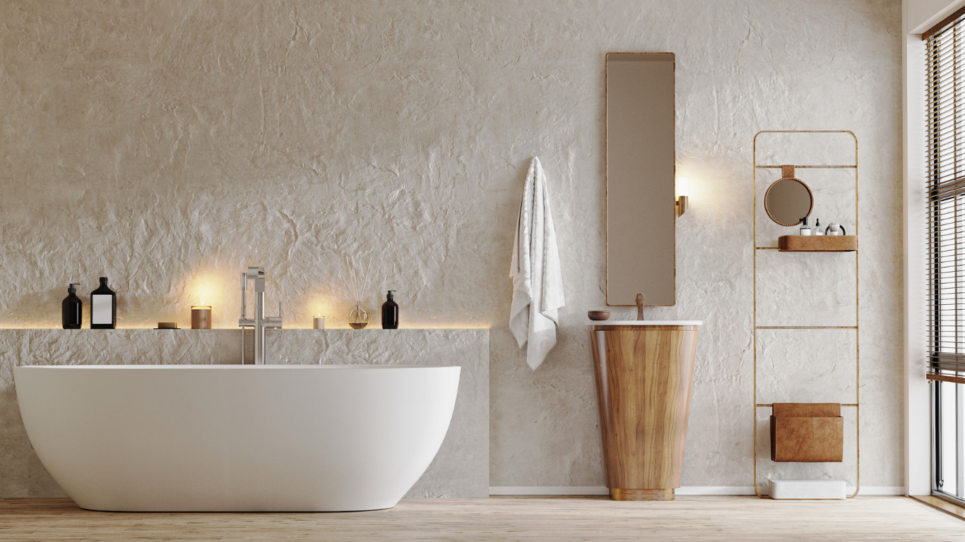 Warm Neutral Bathroom with Rustic Touches in Finchley
