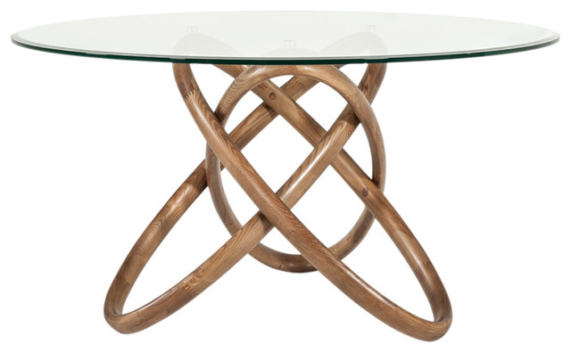 Modrest Mason Modern Round Gl And Walnut Dining Table