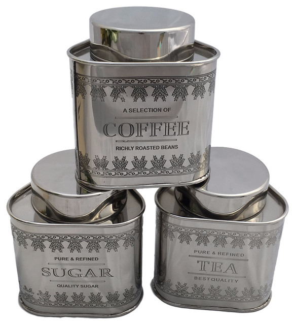 Vintage Design Airtight Tea Coffee and Sugar Square Canisters Set of 3 