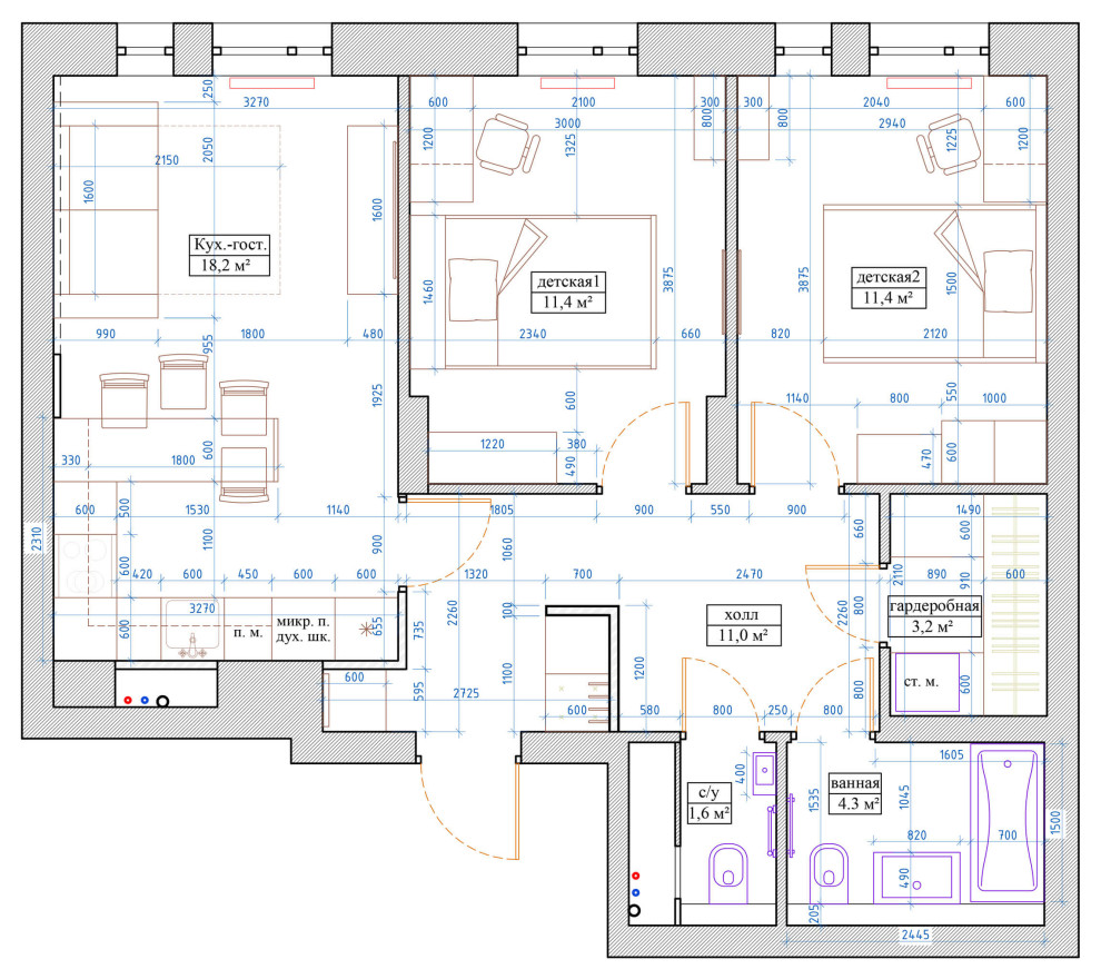 Двухкомнатная квартира в скандинавском стиле 61м2 в ЖК "Гринпарк"