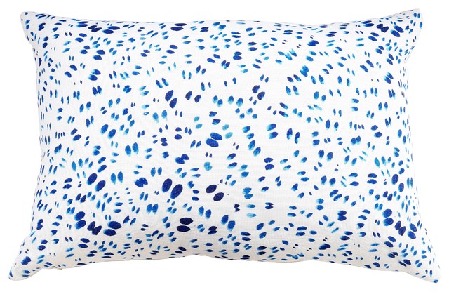 Linen Throw Pillow, Scattered Indigo Petals, 16"x24", With Insert