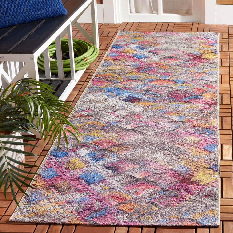SAFAVIEH Washable Rug Outdoor Barbados Collection - 6'6" Square, Green & Teal, Non-Shedding & Easy To Clean, Ideal For Patio, Backyard, Mudroom (BAR592X