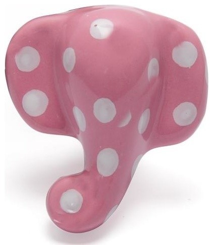Ceramic Knobs Pink Color With White Polka Dots Elephant Set Of 2