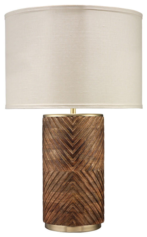 Refinery Table Lamp Hand Carved Wood, Carved Two Tone Brown Table Lamp