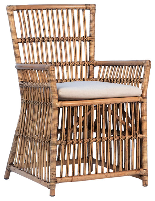 Bamboo Rattan Dining Arm Chair, Bamboo Dining Chairs With Arms
