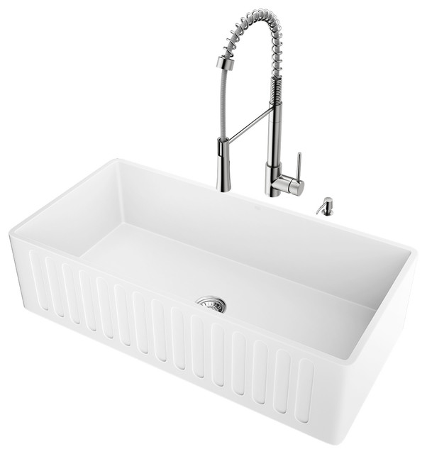 Vigo All In One 36 Matte Stone Farmhouse Kitchen Sink Set Vigo All In One 36 Matte Stone Farmhouse Kitchen Sink Set