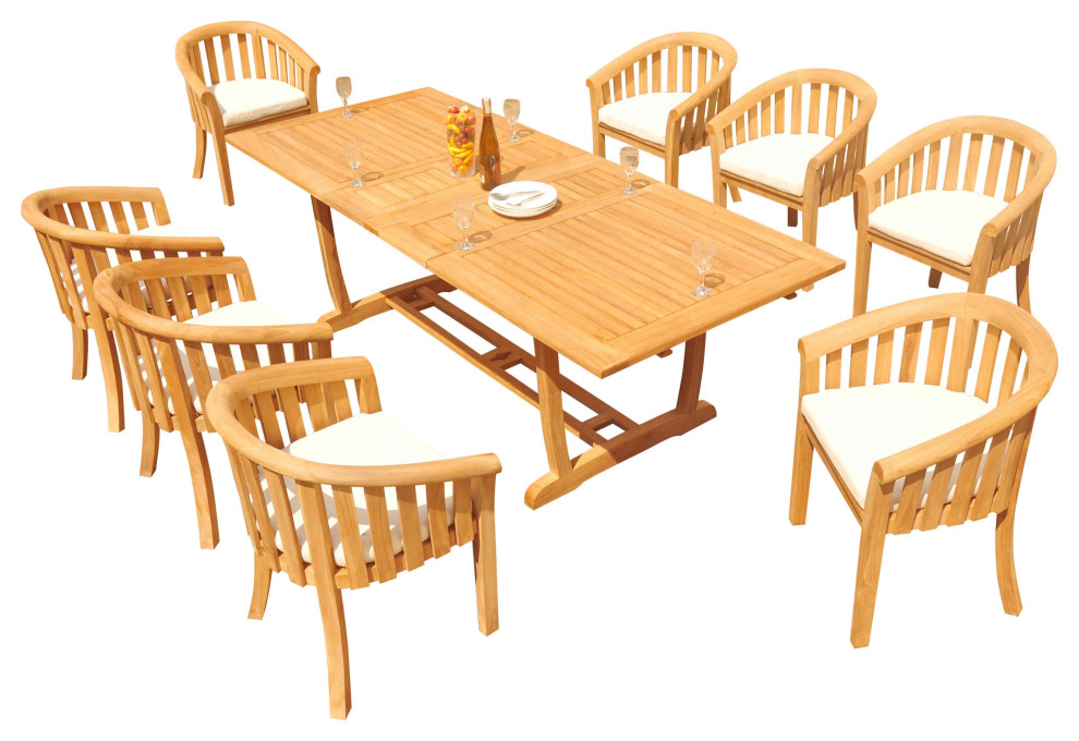 9-Piece Outdoor Teak Dining Set: 94" Masc Rectangle Table, 8 Lenong Chair
