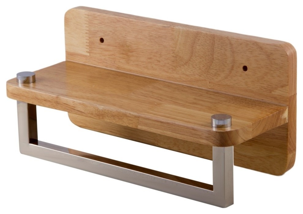 ALFI brand AB5510 12 Inch Small Wooden Shelf With Chrome Towel Bar