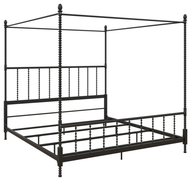 DHP Emerson Metal Canopy Bed in King Size Frame in White Canopy Beds
