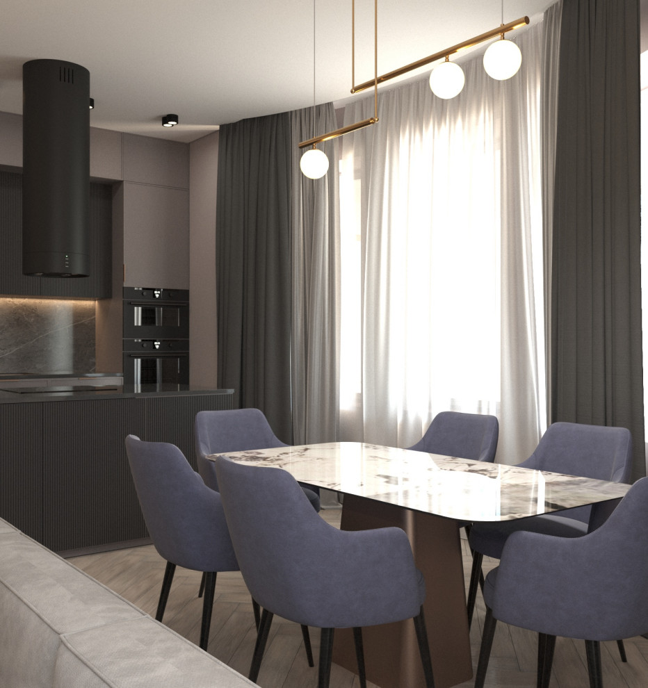 Просторная квартира в синими стенами