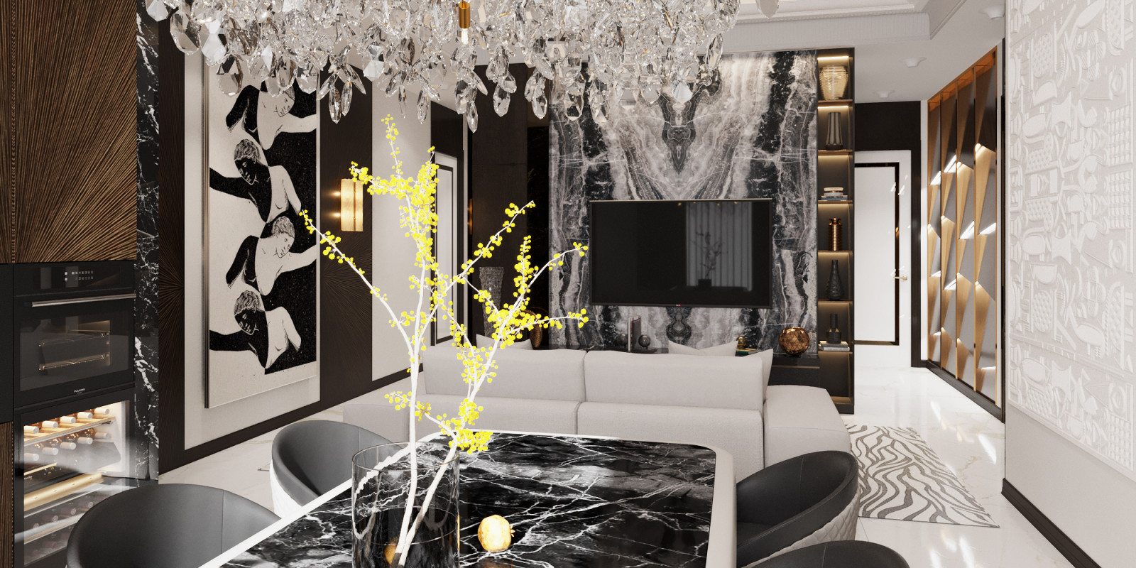 Трехкомнатная квартира в сдержанном Ар-Деко.