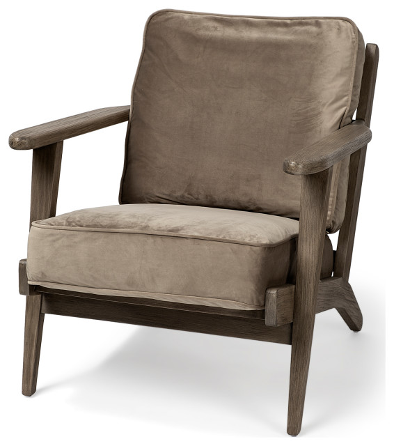 HomeRoots Olive Velvet Accent Chair With Covered Wooden Frame