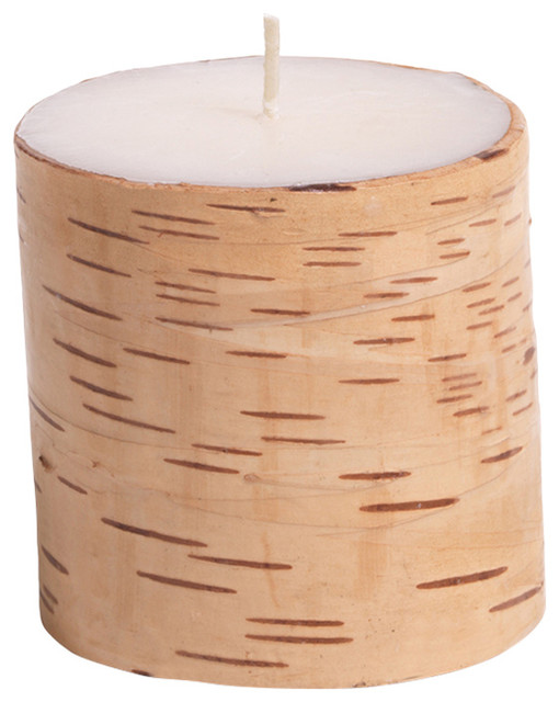 4" Tall "Birchwood" Scented Pillar Candle, Siberian Fir & Golden Acorns