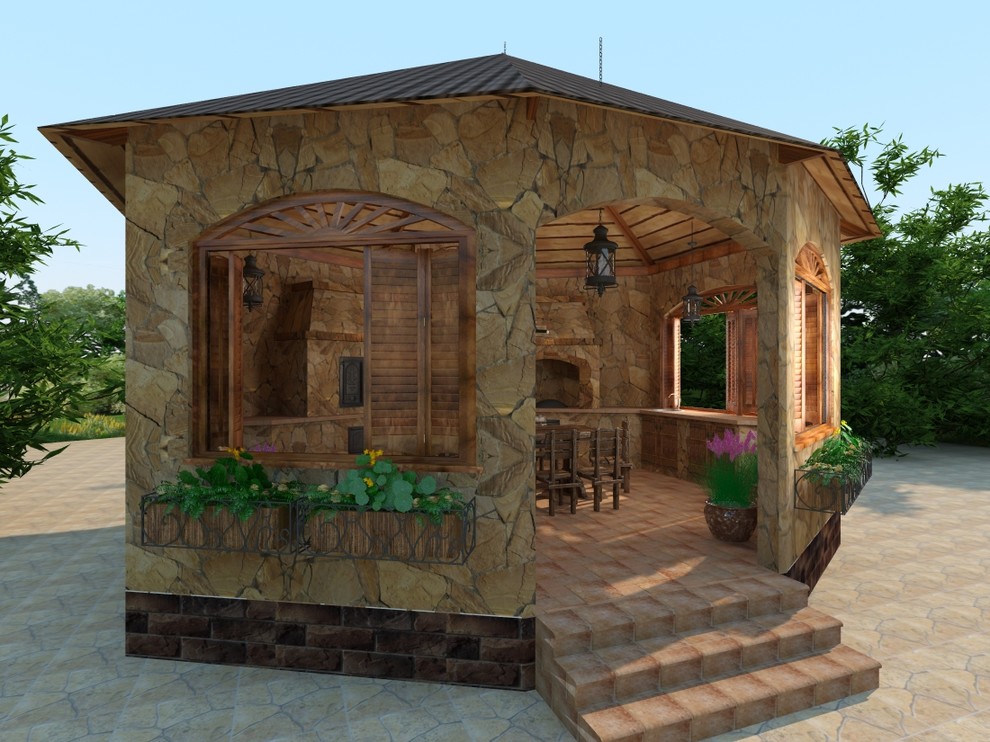 Беседка и погреб под холмом