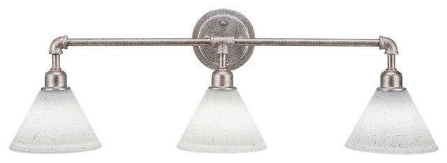 Vintage 3 Light Bath Bar Shown In Aged Silver Finish, With 7" White ...