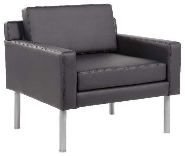 Boss Office Vinyl Upholstered Lounge Chair with Brushed Nickel Legs in Black