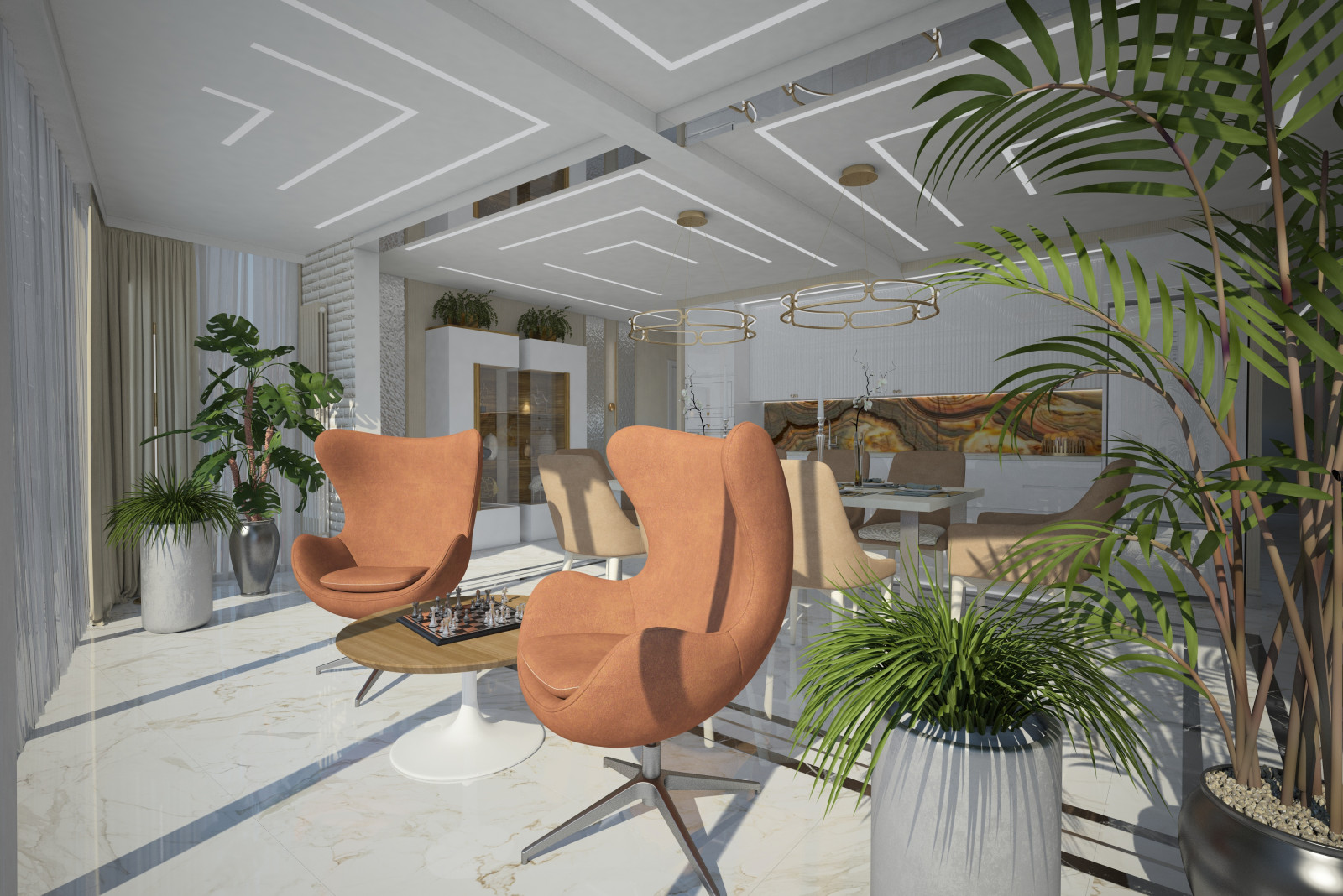 Кухня-Столовая-Гостиная. Квартира в многоэтажном доме 160м2.