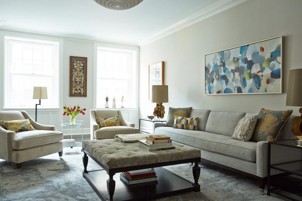 This is an example of a transitional living room in Chicago.