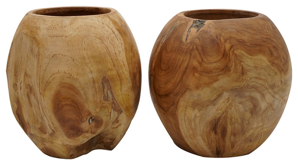 Benzara BM284954 2Piece Set Teak Wood Table Bowls, Accent Piece, Brown