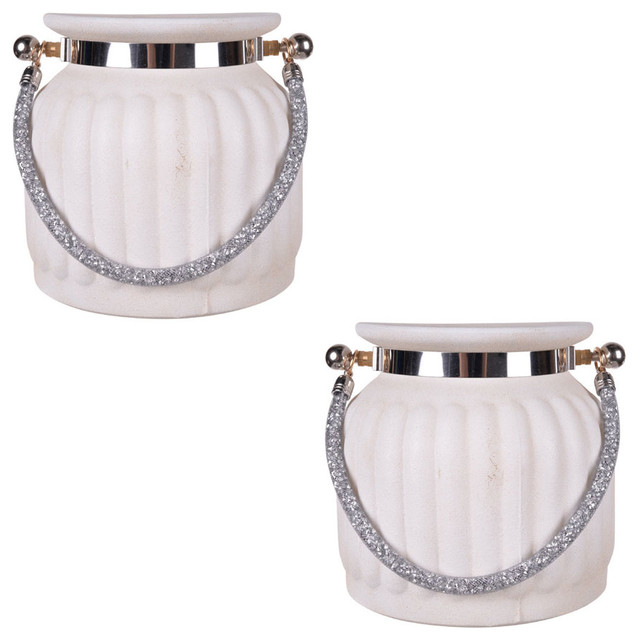 Lula Frosted Vase/Candle Lantern, 6"x6" White, Set of 2