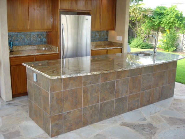 Outdoor Kitchen Tile Back Splash Bar Tile Granite Counter