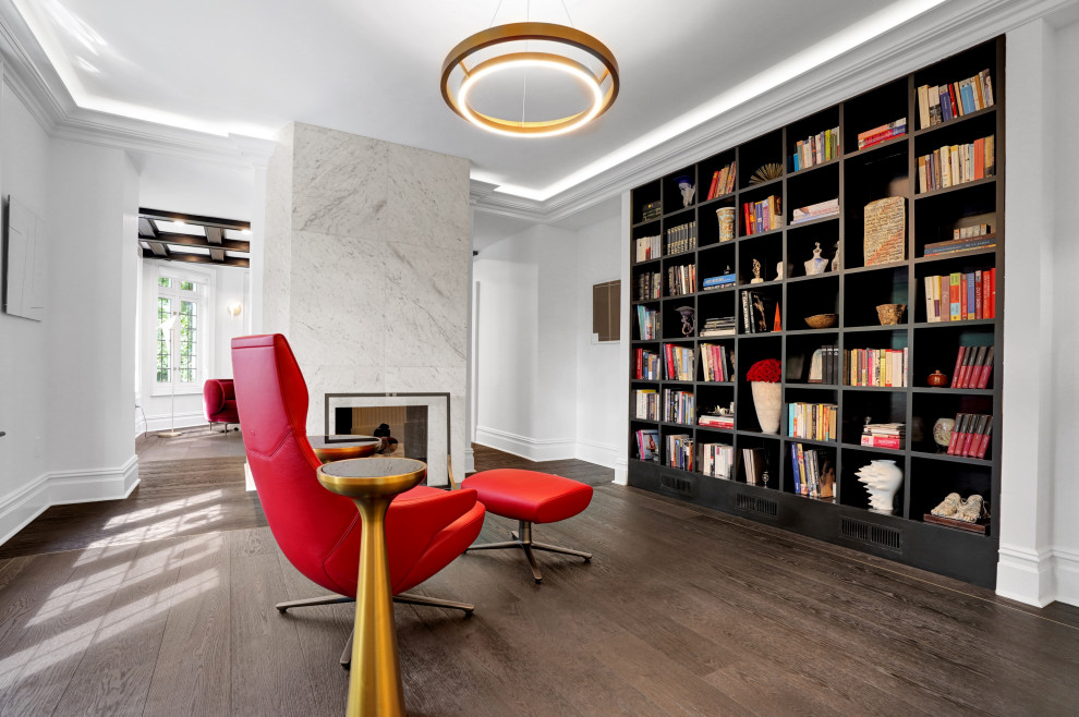 Library with Floor-to-Ceiling Built-In Bookshelves & Marble Fireplace – Historic