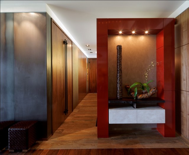Quaker Bluff Residence rustic-hallway-and-landing