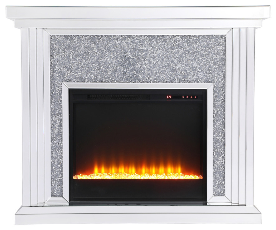 47.5 In. Crystal Mirrored Mantle With Crystal Insert Fireplace