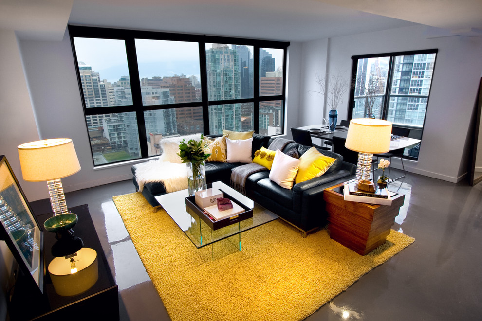 This is an example of a modern open concept living room in Vancouver.
