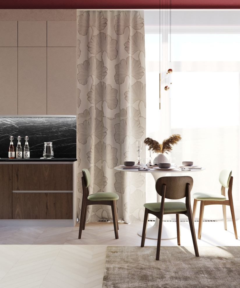 Смелая кухня-гостиная в стиле неоклассика