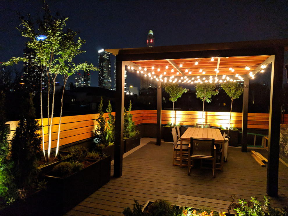 Design ideas for a contemporary rooftop full sun garden for summer in New York with decking.