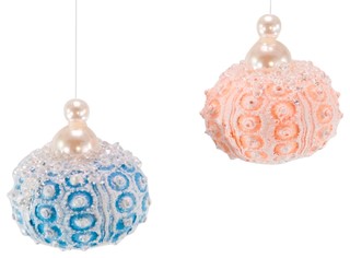 Old World Christmas Sea Urchins Gold and Pink Glass Holiday Ornaments Set of 2