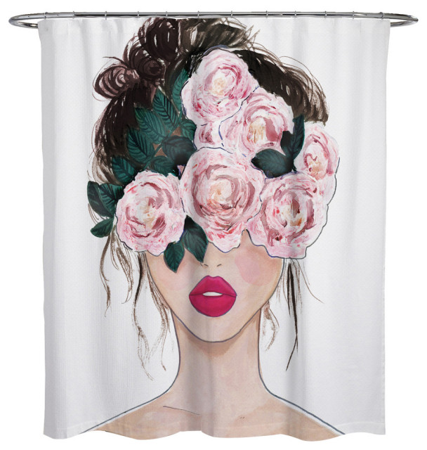 Oliver Gal Floral Eyes Woman Printed Fabric Shower Curtain, 74"x71