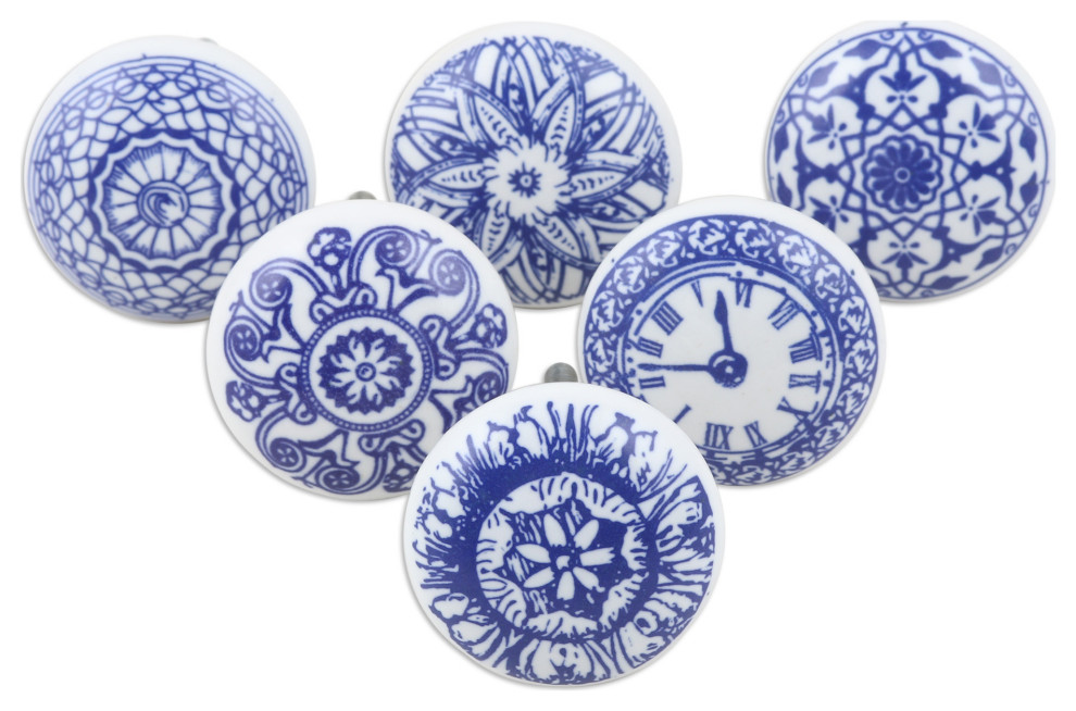 Novica Handmade Blue Imagination Ceramic Knobs, 6-Piece Set