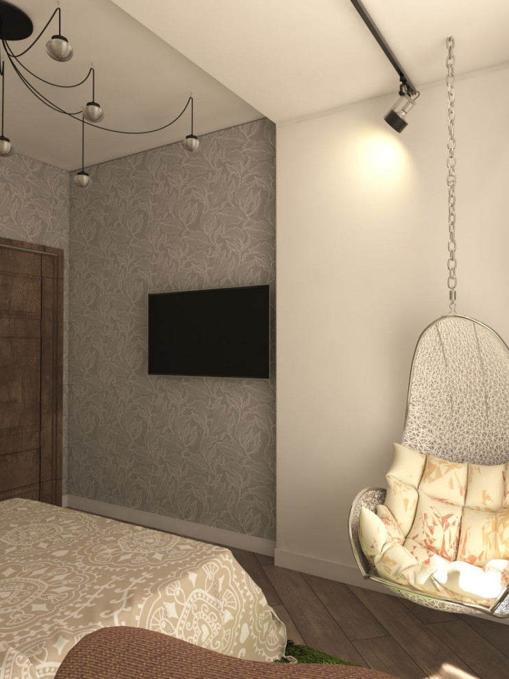 Двухкомнатная квартира со стеклом между гостиной и спальней