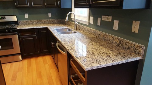 White Tulum Kitchen Granite Countertops Background With Black Specs